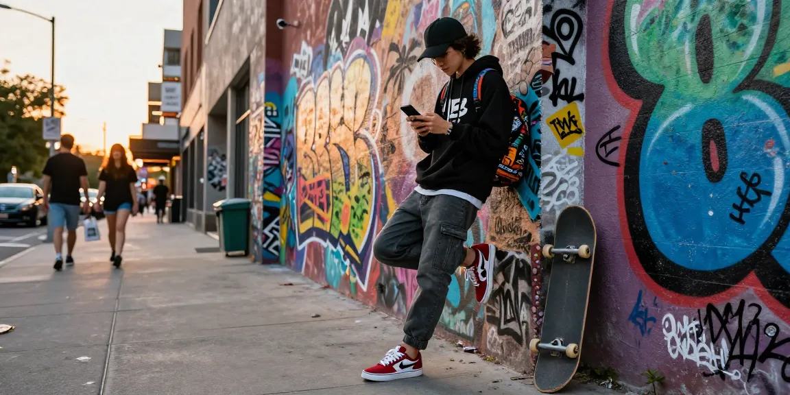 Rokok 88 fashion inspiration showcasing streetwear style against vibrant urban graffiti backdrop.